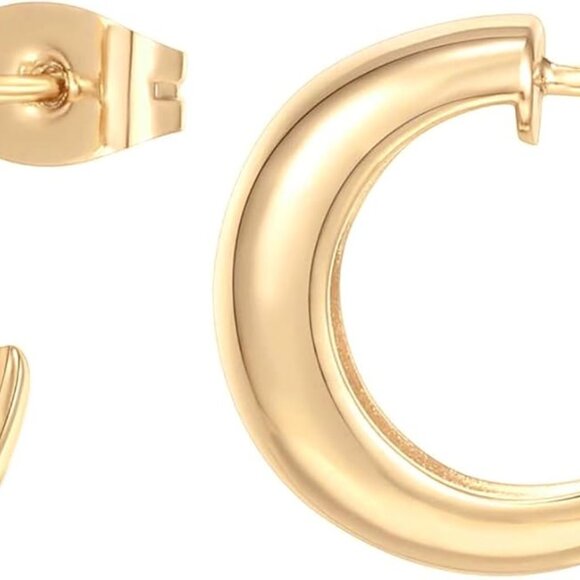 Jewelry - 14K Gold Plated 925 Sterling Silver Posts Thick Dome Huggie Earrings for Women |